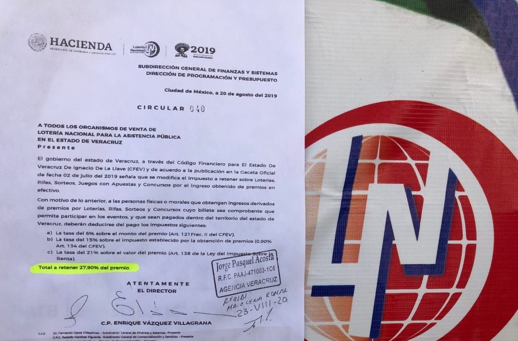 Aumenta impuesto por ingreso obtenido en premios de la Lotería Nacional