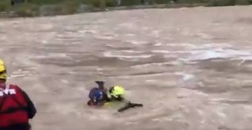 Protección Civil de Santa Catarina rescató a mascota de corriente del río Santa Catarina, en la Huasteca.