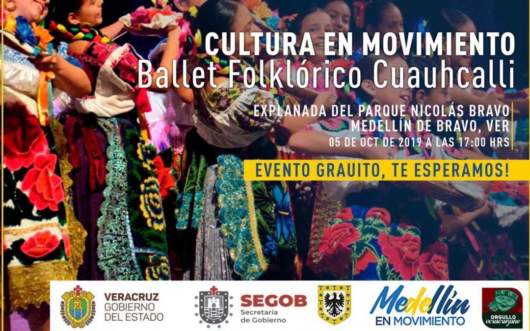 El Ballet Folclórico #Cascabel este 5 de octubre en punto de las 17:00 hrs en la explanada del Parque Nicolás Bravo en Medellín de Bravo!