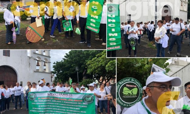 Jubilados del IMSS en Veracruz se manifiestan, exigen el pago de su fondo de ahorros