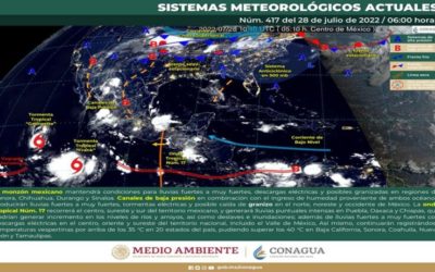 Lluvias puntuales intensas en zonas de Puebla, Oaxaca y Chiapas