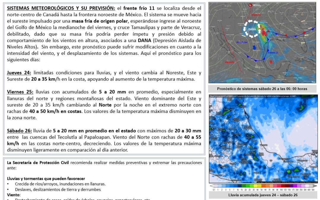 AVISO ESPECIAL POR FRENTE FRIO-LLUVIA-NORTE