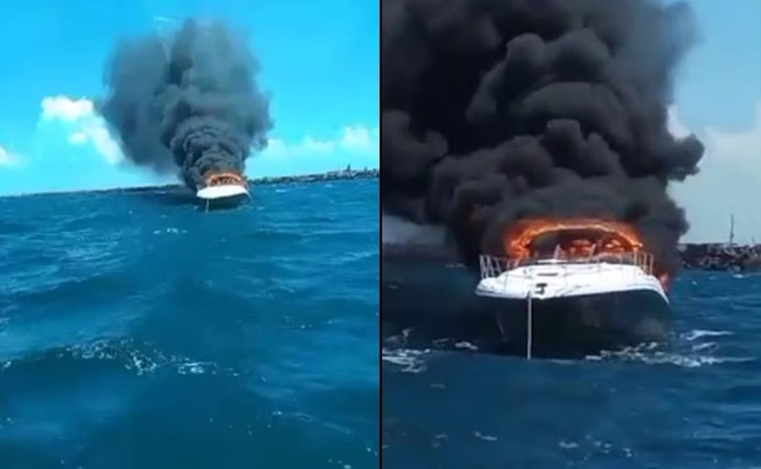 Progreso.- ?La embarcación “Landy Beatriz”, que salió a pasear por la costa, se incendió en alta mar y quedó como pérdida total. (VIDEO)