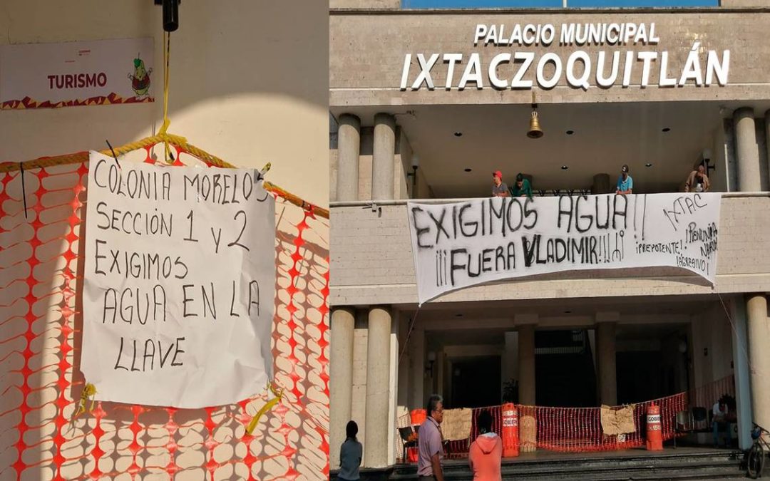 POBLADORES TOMAN PALACIO MUNICIPAL DE IXTACZOQUITLAN, PIDEN AGUA POTABLE