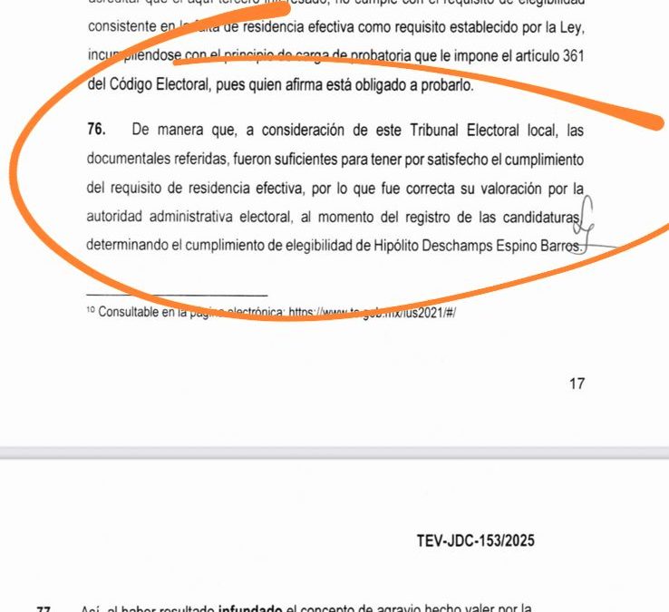 Tribunal Electoral acreditó residencia de Polo Deschamps desde el 15 de abril pasado