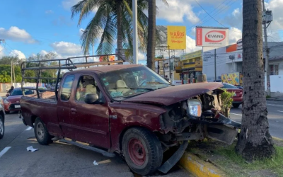 Destroza la parte frontal de su camioneta al chocarse con una palmera en Veracruz