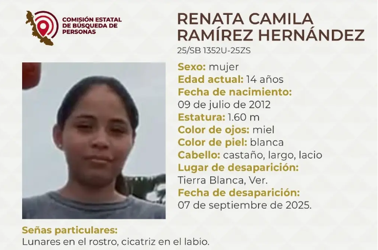 Desaparece adolescente en Tierra Blanca, Veracruz; familiares piden ayuda para localizarla