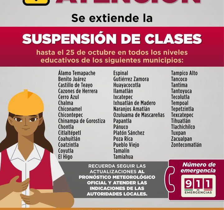 EXTIENDEN SUSPENSIÓN DE CLASES UNA SEMANA MÁS EN VERACRUZ POR AFECTACIONES DE LAS LLUVIAS