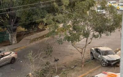 Un vehículo deportivo terminó sobre la jardinera central