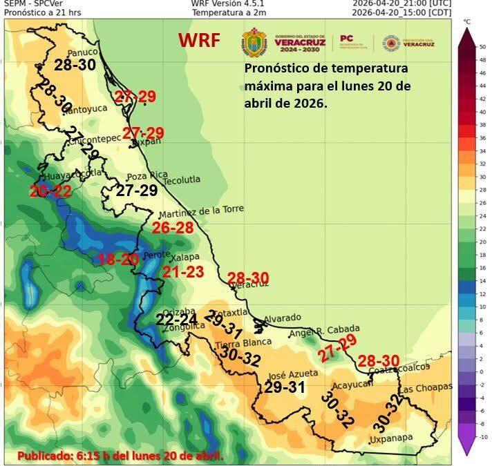 Amigas y amigos, hoy se prevé ambiente templado a relativamente caluroso al mediodía en el estado de Veracruz.