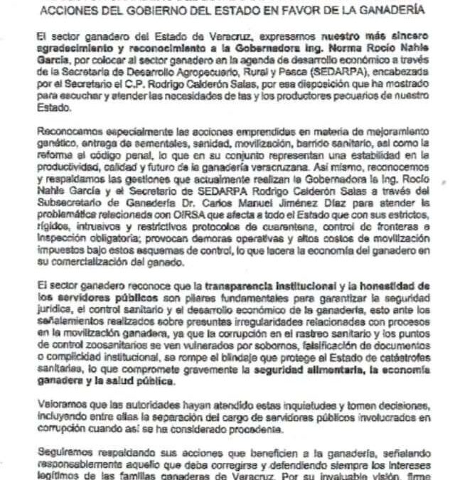 RECONOCE SECTOR GANADERO ACCIONES DEL GOBIERNO DE VERACRUZ EN FAVOR DE LA GANADERIA
